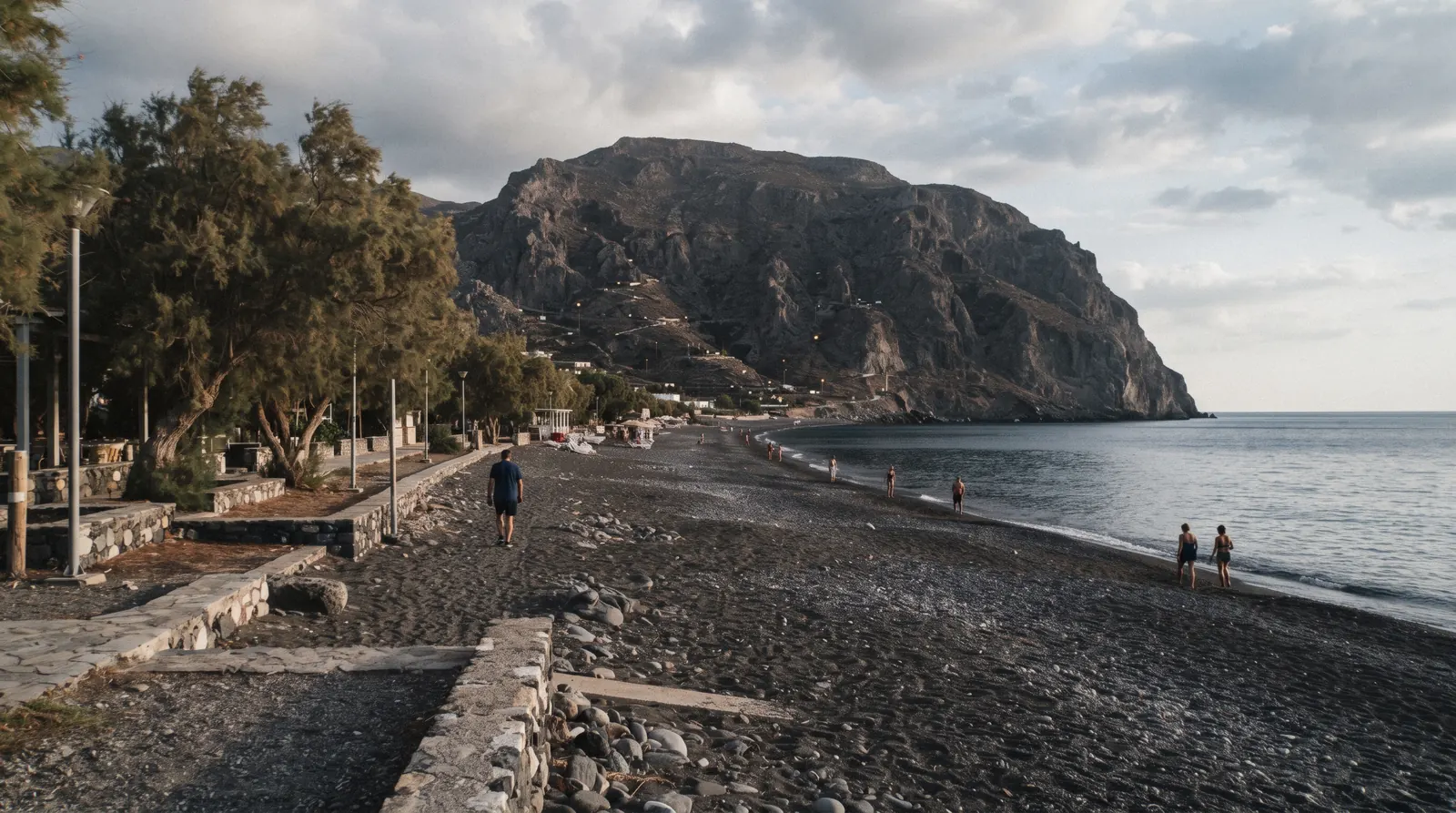 Kamari beach promenade at 18:00, kamari santorini, Santorini Greece