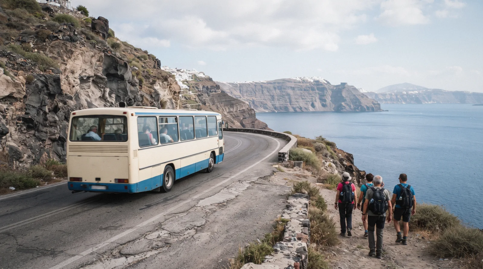 A KTEL-style public bus, santorini in 2 days, Santorini Greece